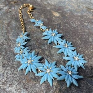 Vintage Daisy Chain Blue Gold Choker Necklace